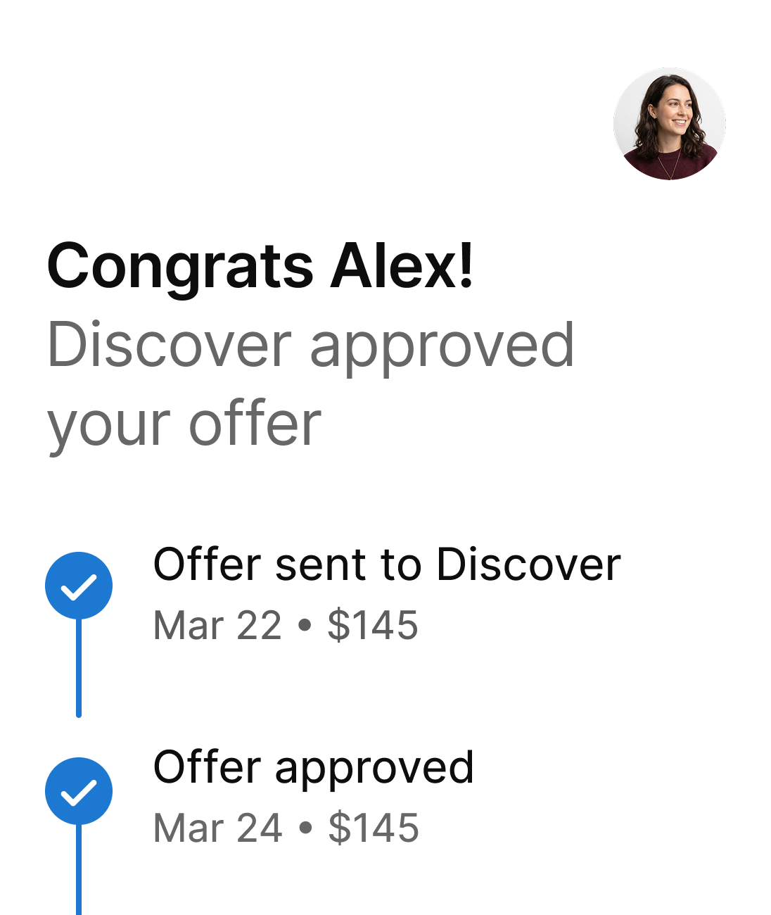 Worthy app showing your offer approved with activity timeline